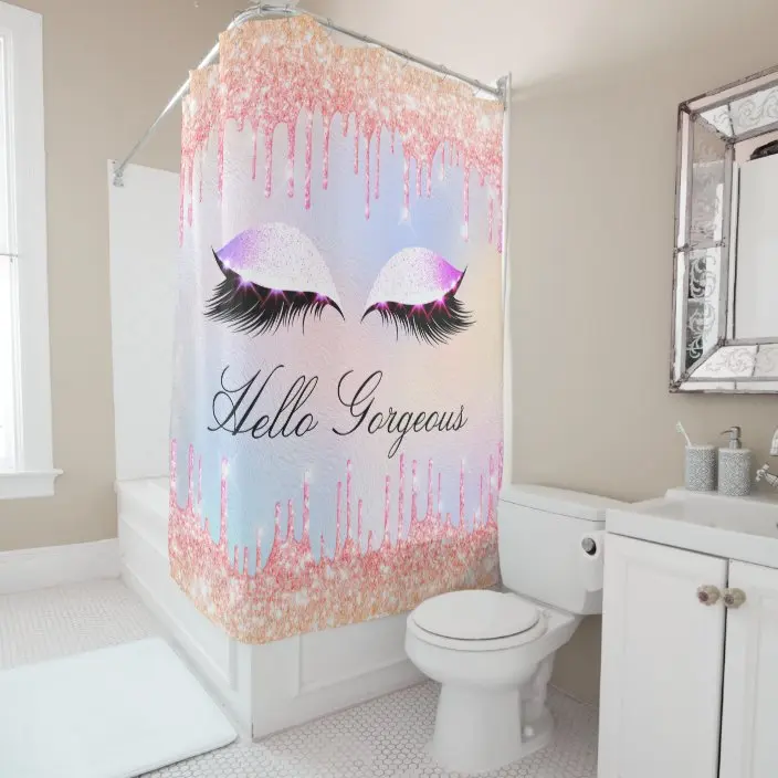 Name Eyelashes Makeup Prince Maiden Drip Hologram Shower Curtain Bathroom Curtain Hook Bathroom Curtain Home Decor Curtain l220