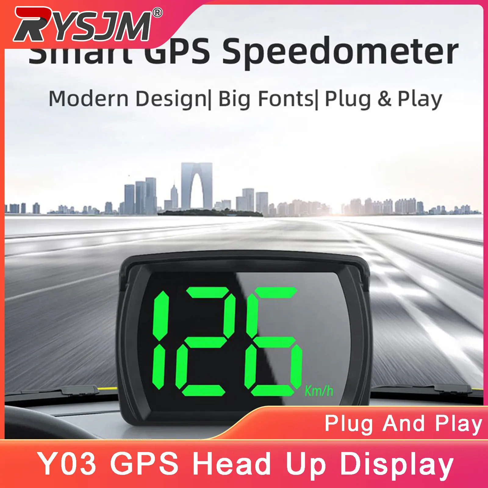 Velocímetro GPS Inteligente Y03 Plug and Play KM/H MPH Medidor Digital de Velocidade com Display LED de Fonte Grande Peça Eletrônica Automotiva