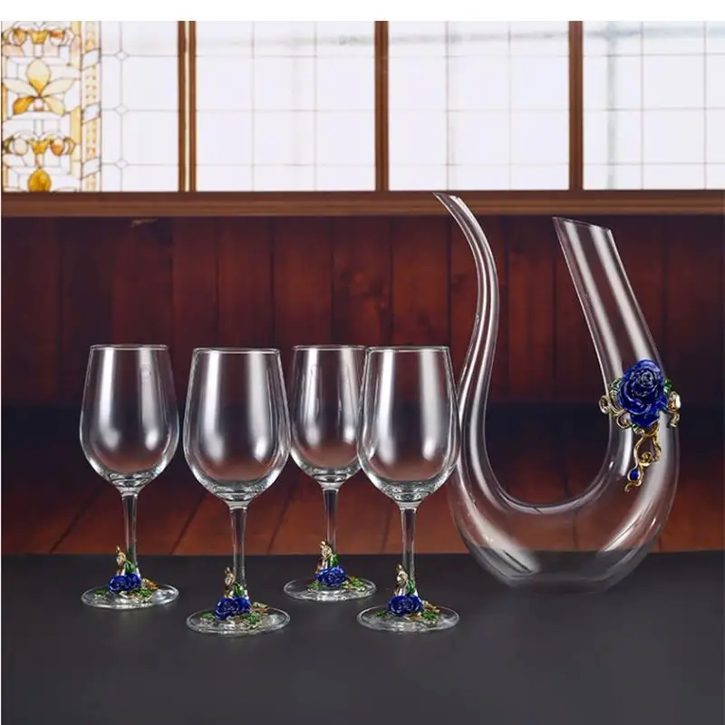 Luxury Wine Glass Set, High Leg Crystal Glass, Champagne, Whiskey, Bar Bottle， Decanter，Enamel Color