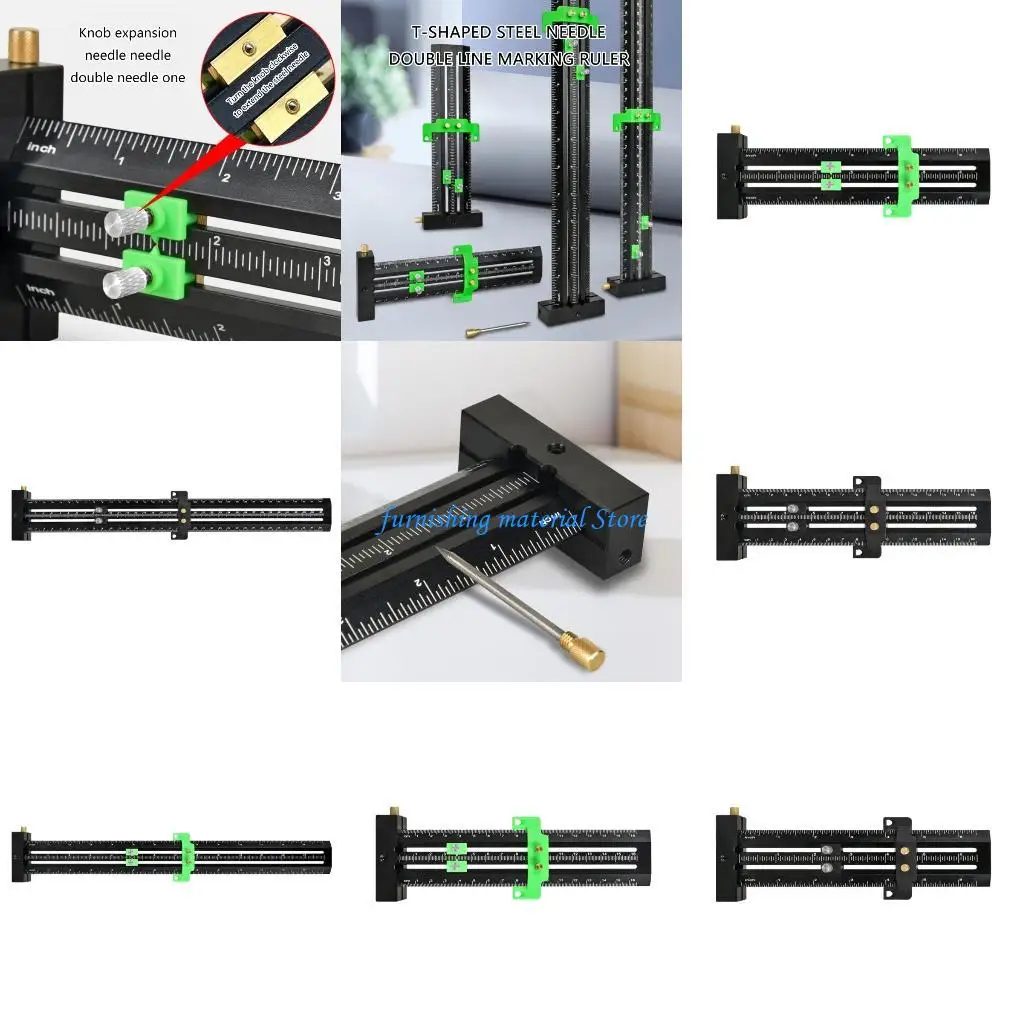

Y5GD Metric/Inch Double Line Marking Ruler Woodworking Aluminum Limit Ruler