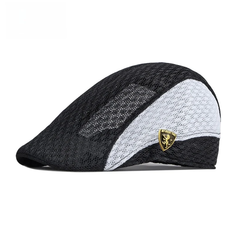 breathable-summer-new-hollow-out-mesh-beret-hat-unisex-british-retro-advancing-cap-casual-duckbill-hat-polyester-fiber