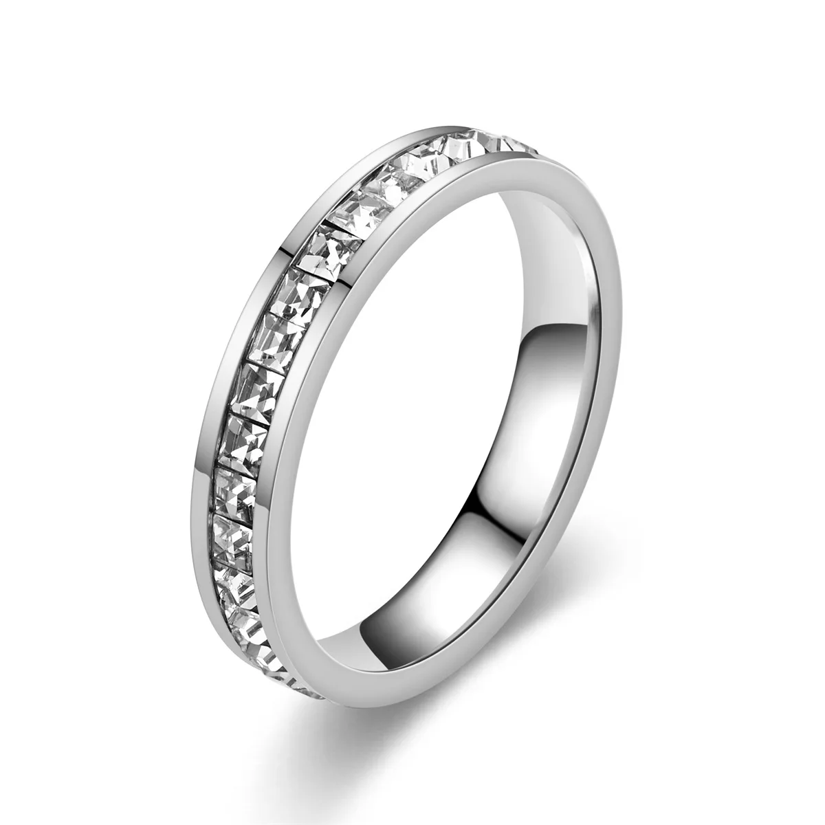 Couple's Square Zircon Stainless Steel Ring White Geometric Customizable Trendy Engagement Party Accessory 2026 Design