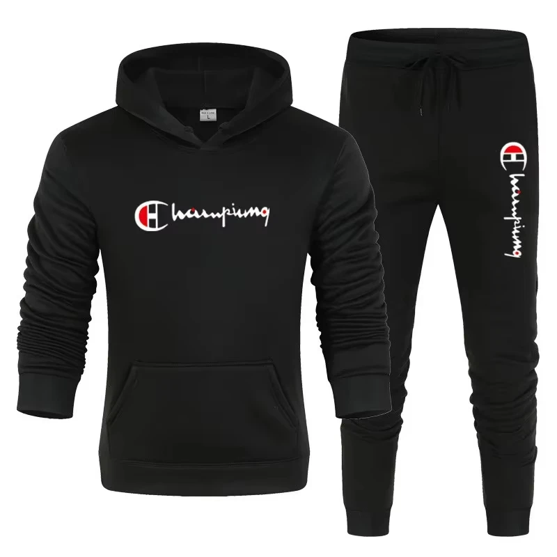 Th2025 Men's Tracksuit Hooded Sweatshirt+Sweatpants 2 Pcs Sets Sports Suit Casual Jogger Sportswear 2 Piece Male Streetwear Sets