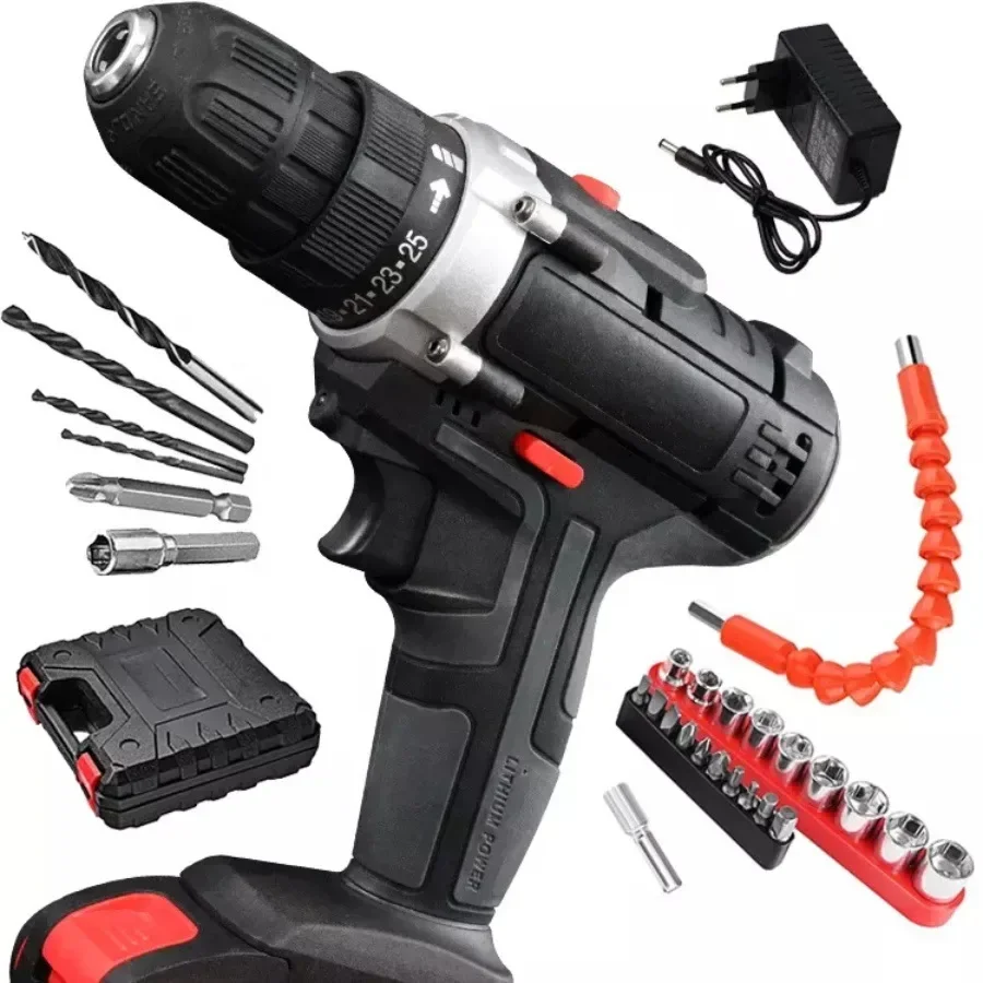 Taladro de impacto de 21V con cepillado, Mini taladro eléctrico inalámbrico de 1500rpm, herramientas para el hogar, taladro de batería de litio de