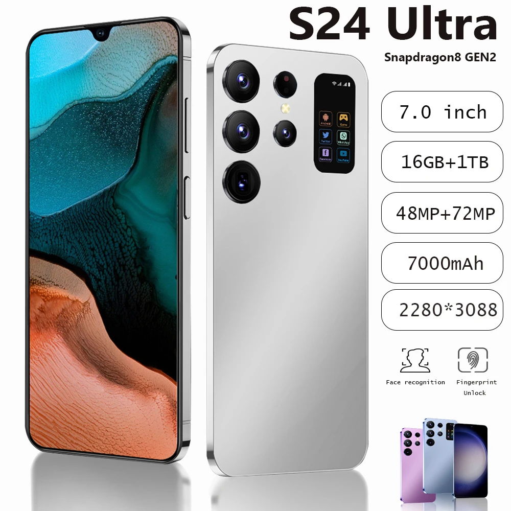 

Original S24 Ultra Smartphone Qualcomm8 Gen2 16GB+1TB 7000mAh 48+72MP Dual SIM Dual Standby 5G Android13 Globalversion NFC Phone