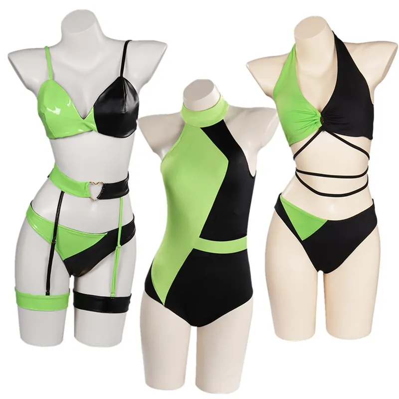 Shego Cosplay Swimsuit Fantasy Costume Women Sexy Lingerie Fantasia Outfits Halloween Carnival Party Roleplay Disguise Suit