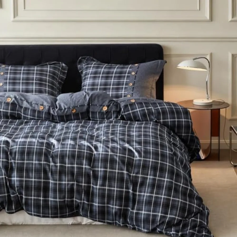 

100% Cotton Buffalo Check Plaid Printed Duvet Cover Set 3 Pieces Bedding Set Including 1 Comforter Cover and 2 Pillow Shams Sof