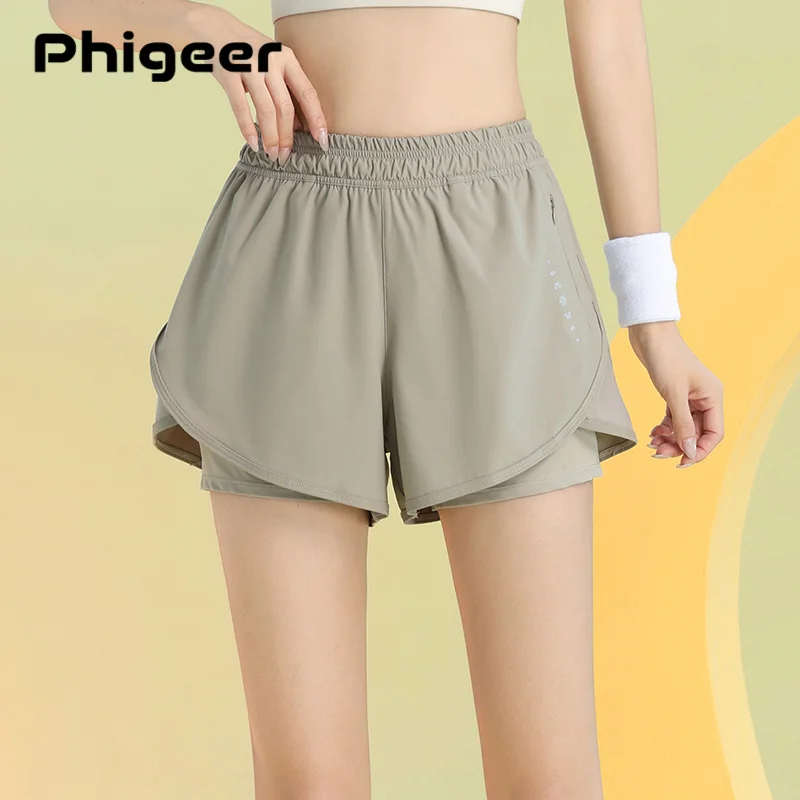

PHIGEER S-4XL шорты для йоги женские летние быстросохнущие спортивные шорты свободные шорты для тренировок и бега с карманами спортивная одежда спортивная одежда
