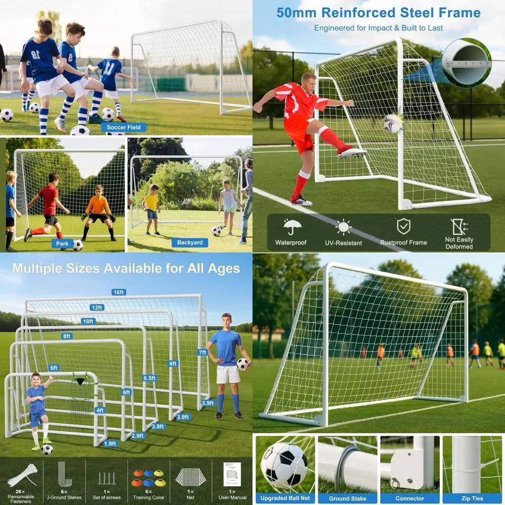 

Versatile Soccer Goals for Backyard, Youth to Adult Training: 6x4, 8x6, 10x6.5, 12x6, 16x7, 18.5x6.5, 21x7, 24x8ft Options