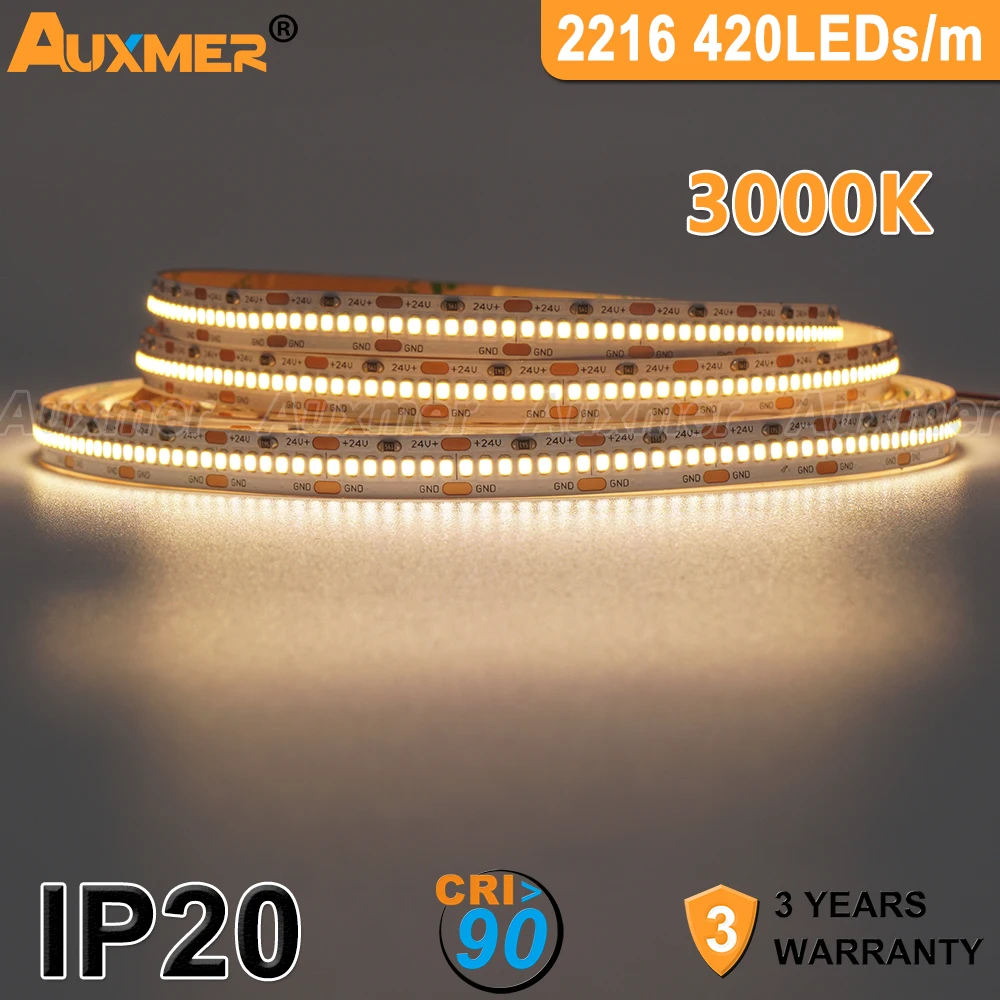 Luzes LED Strip para quarto, luzes LED reguláveis, alta densidade, IP20,110lm/W,5m/reel,DC24V, 4mm, 6mm, 8mm, PCB, 2216