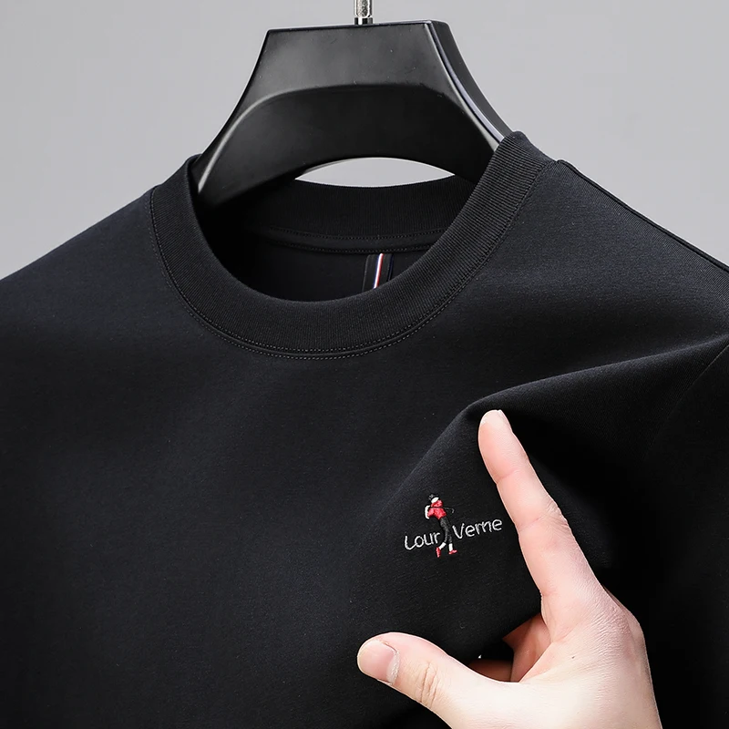 

High-end luxurious men's long-sleeved T-shirt with round neck embroidered design Korean style autumn season new style casual