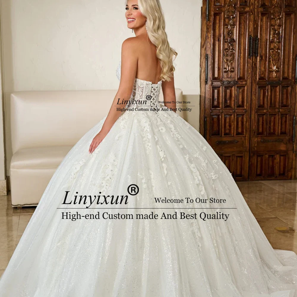 Vestidos de casamento romântico com apliques de renda 2025 a linha glitter vestidos de noiva para noiva personalizado robe de mariée vestido feminino