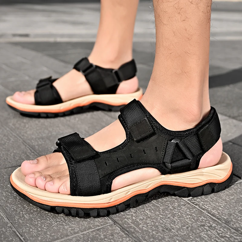 Marke Sommer herren Sandalen Aus Echtem Leder Männer Hausschuhe Gladiator Männer Strand Sandalen Weichen Bequemen Im Freien Waten Schuhe 38-46