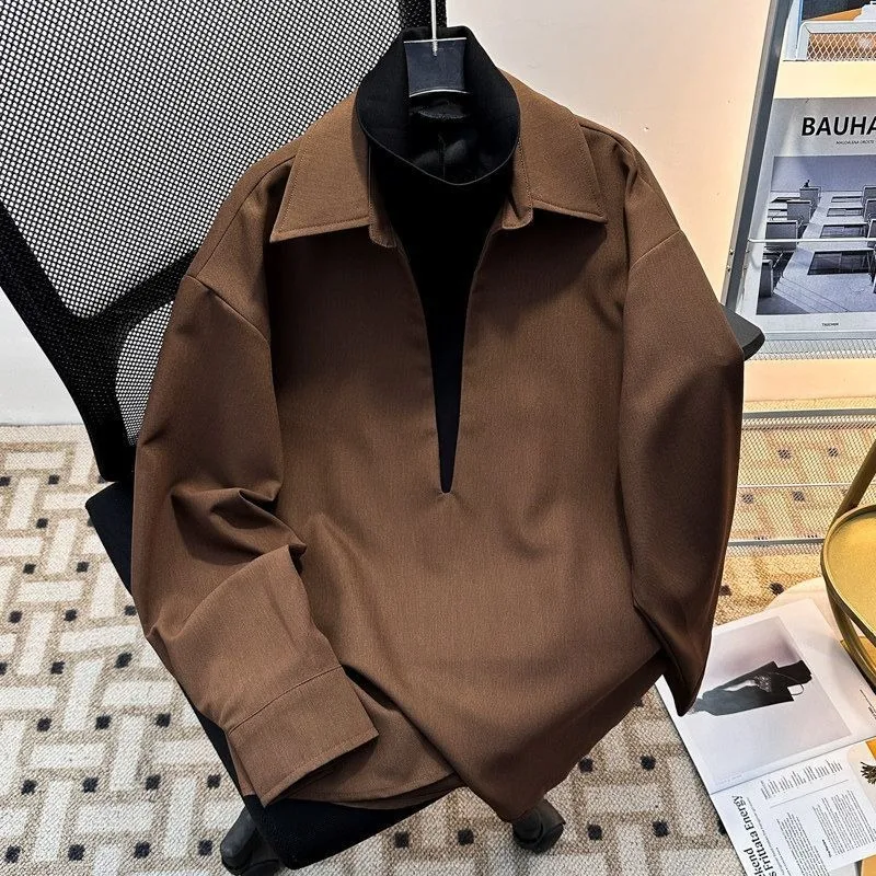Men's Fake Two Piece Collar Shirt Casual Loose Stylish Long Sleeve Top