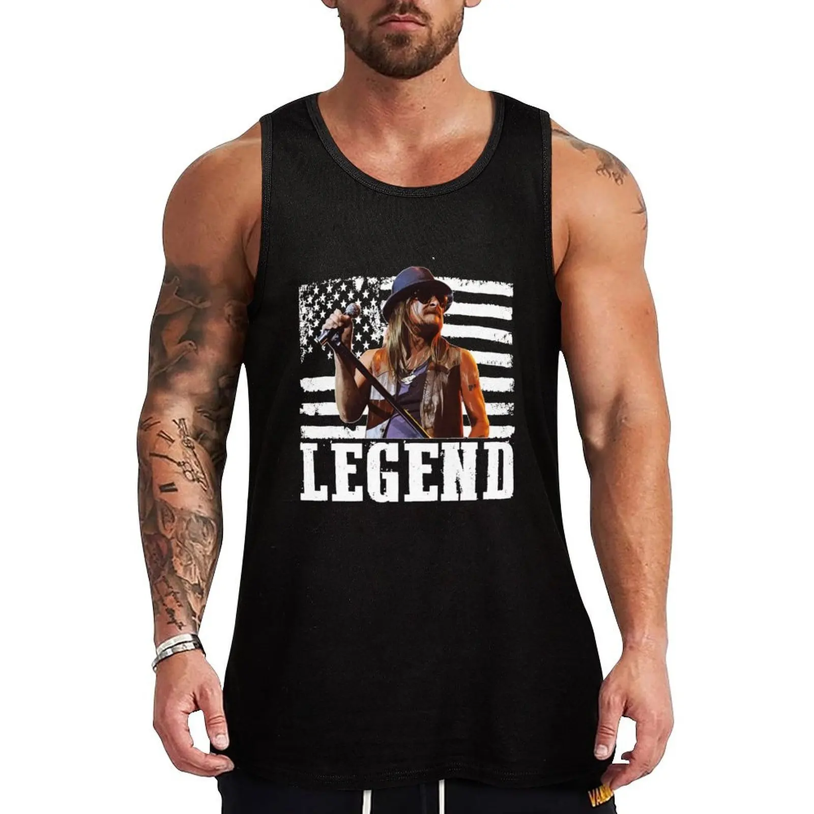 Distressed American Flag Name Music Kid Rock Legend Tank Top Durable Stretch Tank Top Casual Athletic Sleeveless
