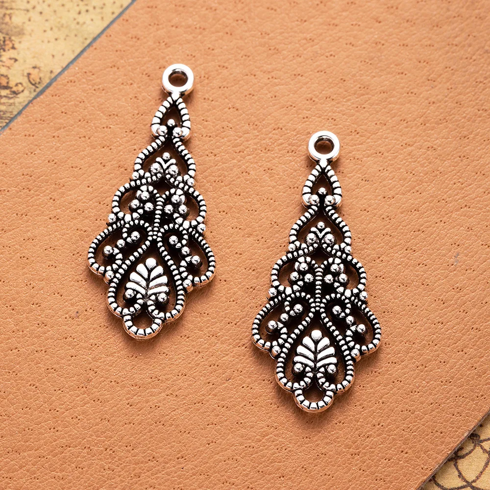 10Pcs/Lot 42x18mm 2 Colors Hollow Drop-Shaped Earring Accessories Earring Connector DIY Jewelry Findings