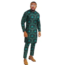 Full Sleeve Tops With Bottoms Men's Groom Suit Male Nigerian Fashion Shirt+Pant Sets African Wedding Party Outfits