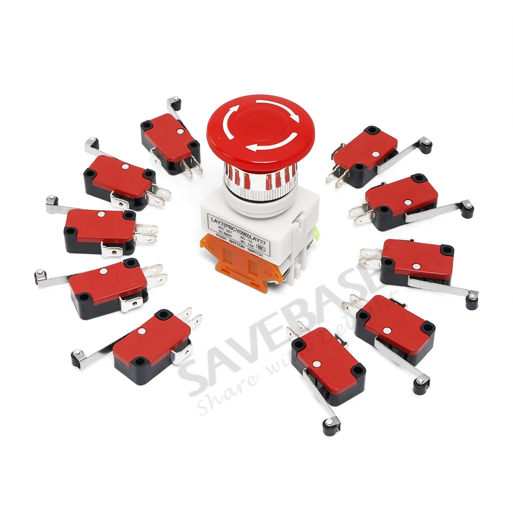 Electronics Parts 1 Piece Emergency Stop Switch + 10 Pieces Limit Switches For DIY CNC Kit