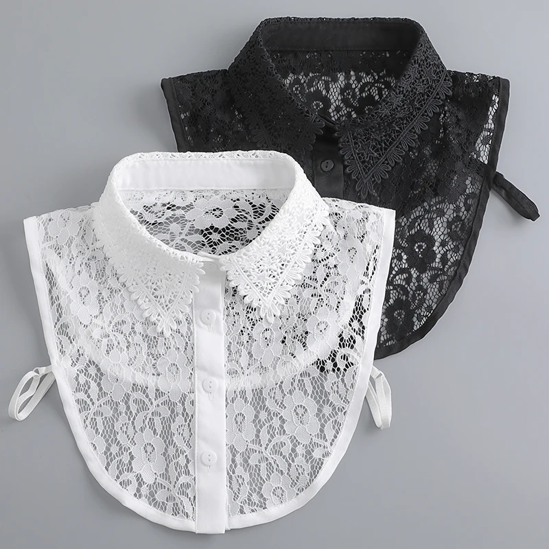 

Women Removable Half Shirt Faux Col White Women Fake Collar Lace Black False Collar Stand Elegant Detachable Shirt Collars