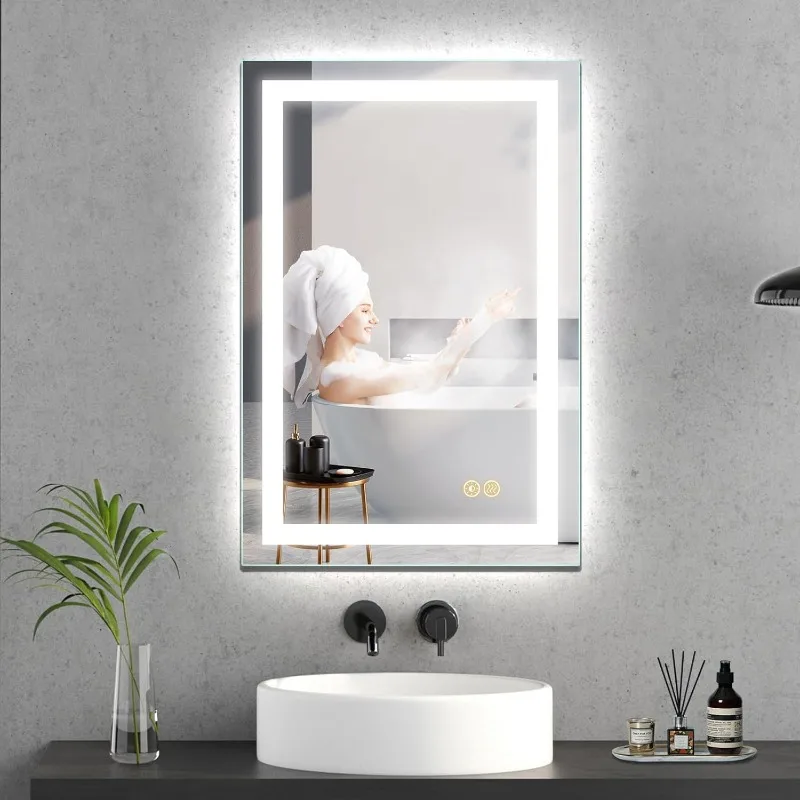 Bathroom Mirror with Lights, Ultra Bright Lighted Mirror Dimmable and Color Tunable, Anti-Fog, LED Bathroom Mirror for Compact