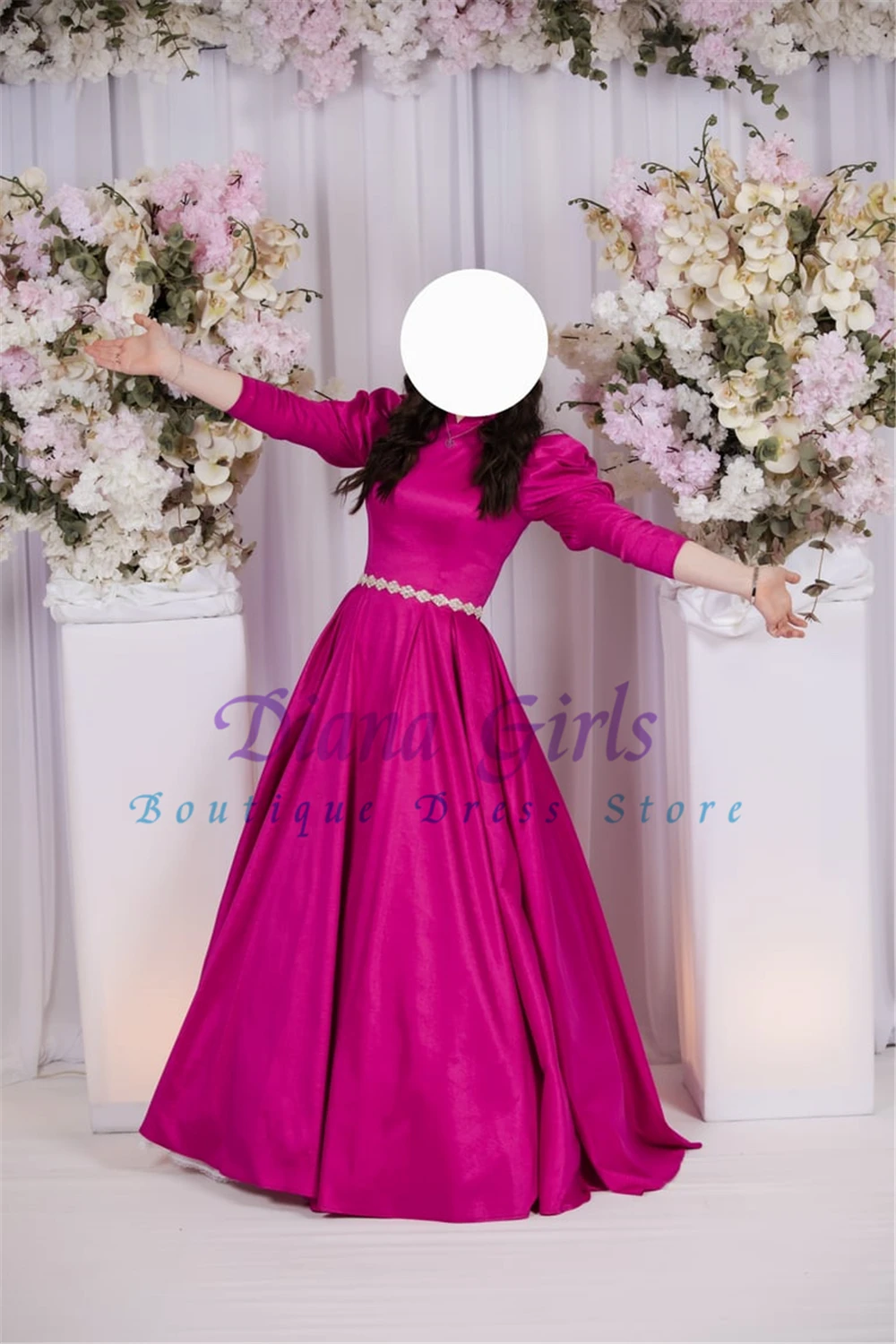 Elegant Adult Baptism Flower Girl Dress for Girls Wedding Puff Sleeves Draped Satin with Sashes Ankle-Length Communion Gowns