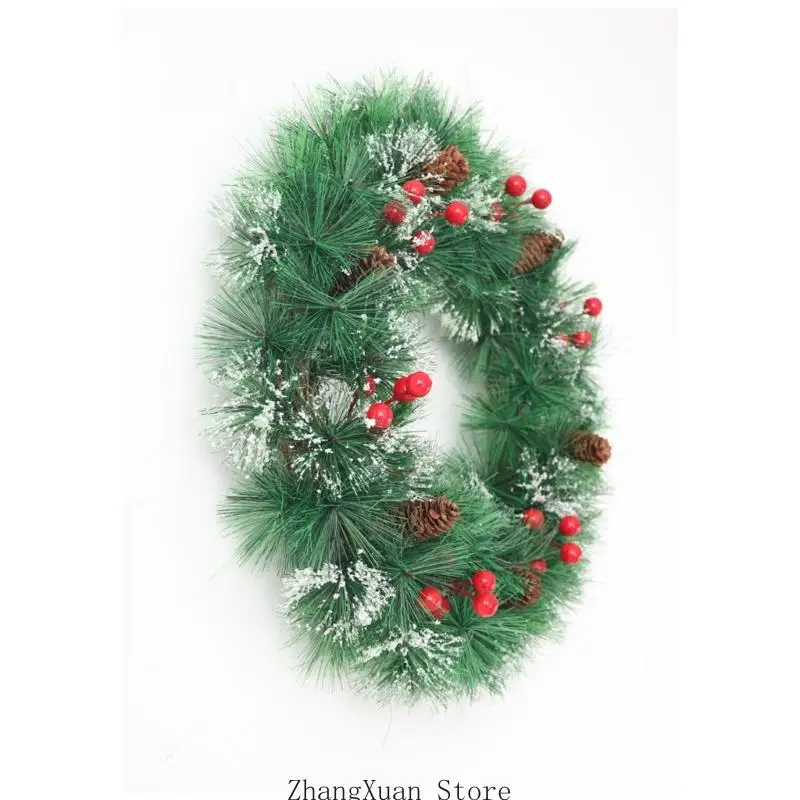 Weihnachtskranz für den Innenbereich mit rotem Rand und künstlichem Kiefernholz für den Tür- und Wandeingangsbereich 3XUF – Detail 2