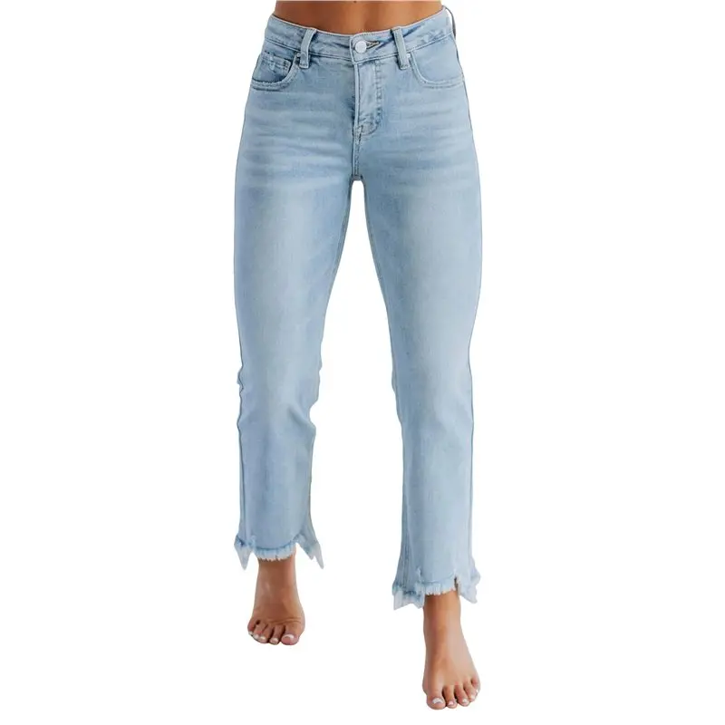 

ABRT-Women's Jeans High Waisted Pants Summer Fashion Straight Leg Raw Hem Denim Pants