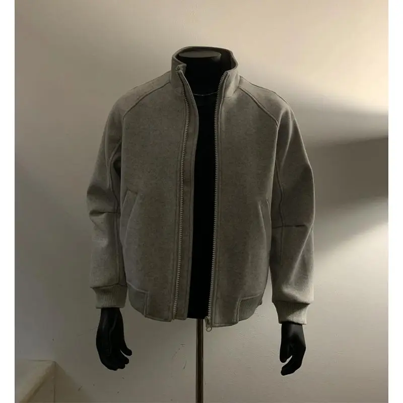 

Осенне-зимняя шерстяная куртка мужская серая короткая толстая теплая куртка с воротником-стойкой на молнии повседневный свитер пальто верхняя одежда топы