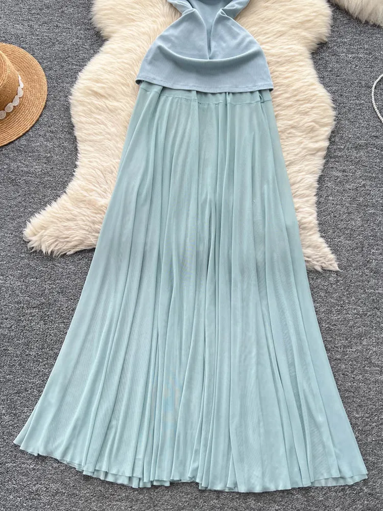 Dopne Pure Desire Sle Asymetryczny Kołnierzyk Dr Damska Letnia Plisowana Spódnica z Unikalnym, Pięknym Designem i Efektem Łączenia Materiałów