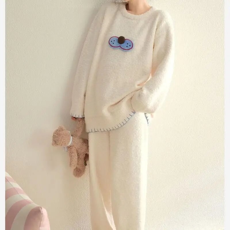 Pakaian Rumah Musim Dingin Gadis Kawaii, Dapat Dipakai Sebagai Pakaian Luar, Pakaian Tidur, Menjaga Kehangatan, Pakaian Tidur Tebal, Set Piyama Bulu Karang Lucu