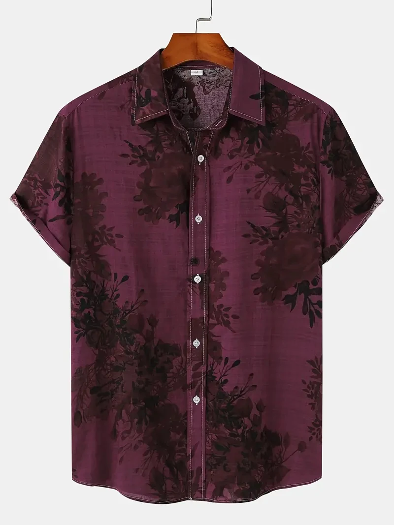 Men's Hawaiian Flower Plant Pattern Printed Short Sleeved Shirt Fashion Summer Men's Clothing Casual Casual Shirt Man Oversized