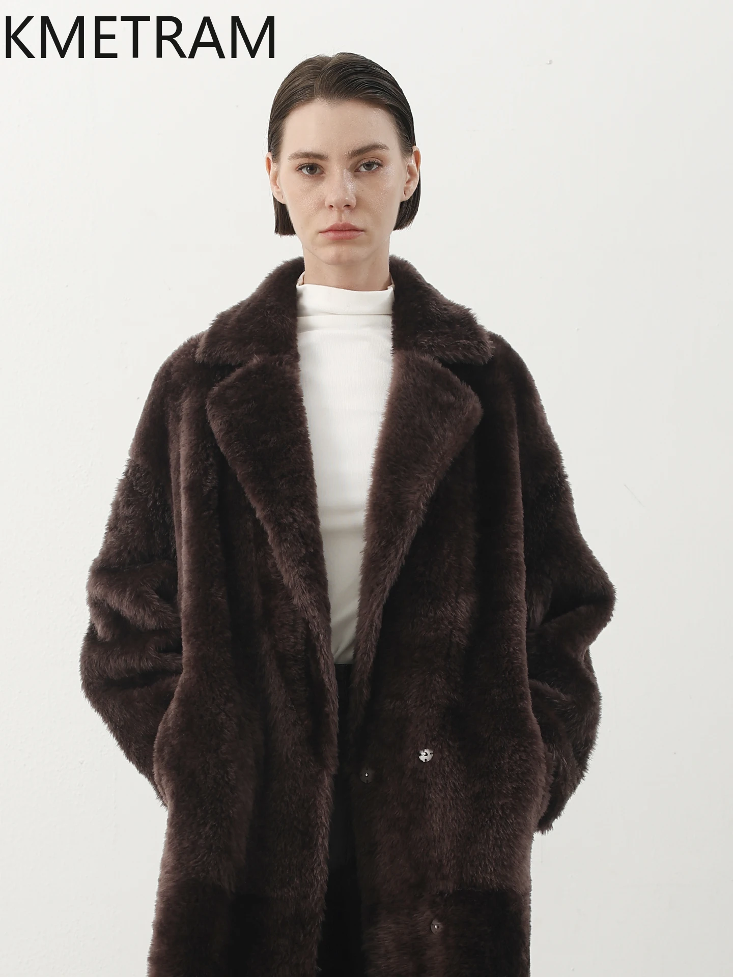 KMETRAM 100% جلد الغنم لاكون طبيعي مع معطف فرو مرفق من الصوف ملابس خارجية طويلة جديدة 2025 سترة شتوية نسائية #4