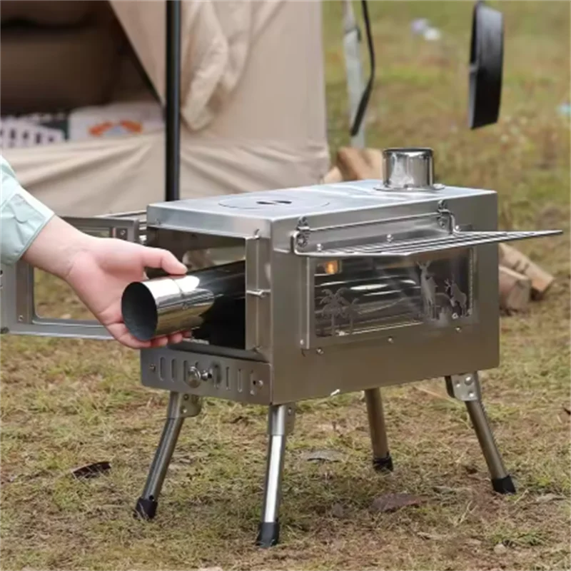 

Outdoor Tent Stove Portable Collapsible BBQ Grill Stainless Steel Double Sided Window Decoration Camping Heating Wood Stove