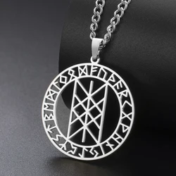 Dawapara Web of Wyrd Necklace Norse Mythology Nordic Symbol Pendant Runes Circle Protection Amulet Stainless Steel Jewelry