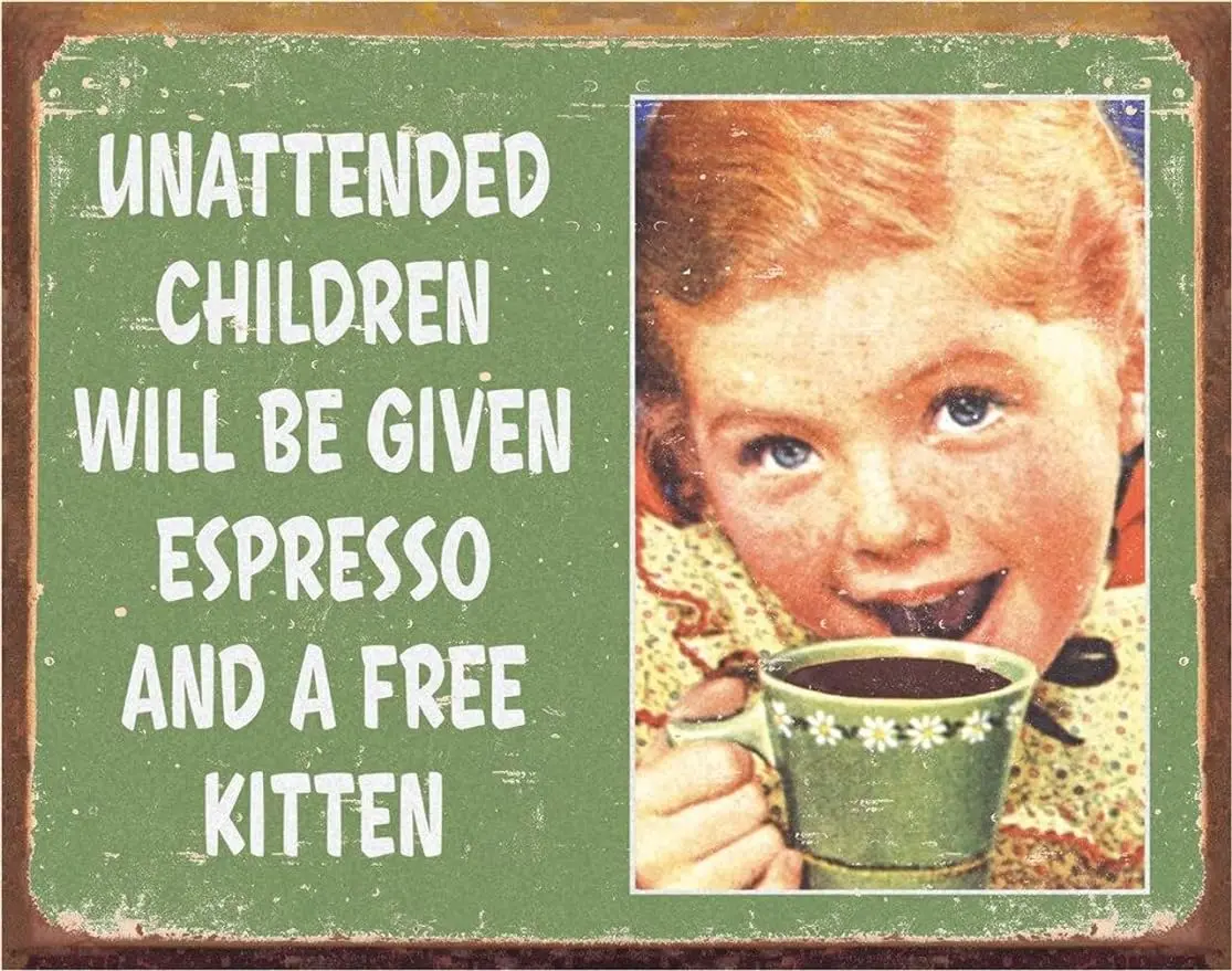 Desperate Enterprises Ephemera - Unattended Children Tin Sign - Nostalgic Vintage Metal Wall Decor - Made in CHINA