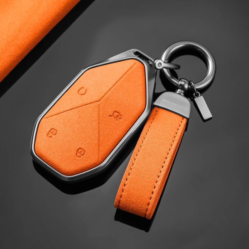 Suitable for BYD Leopard 5  Simple Style Aluminum Alloy + Suede Car Remote Key Case Cover Anti Scratch and Wear-resistant