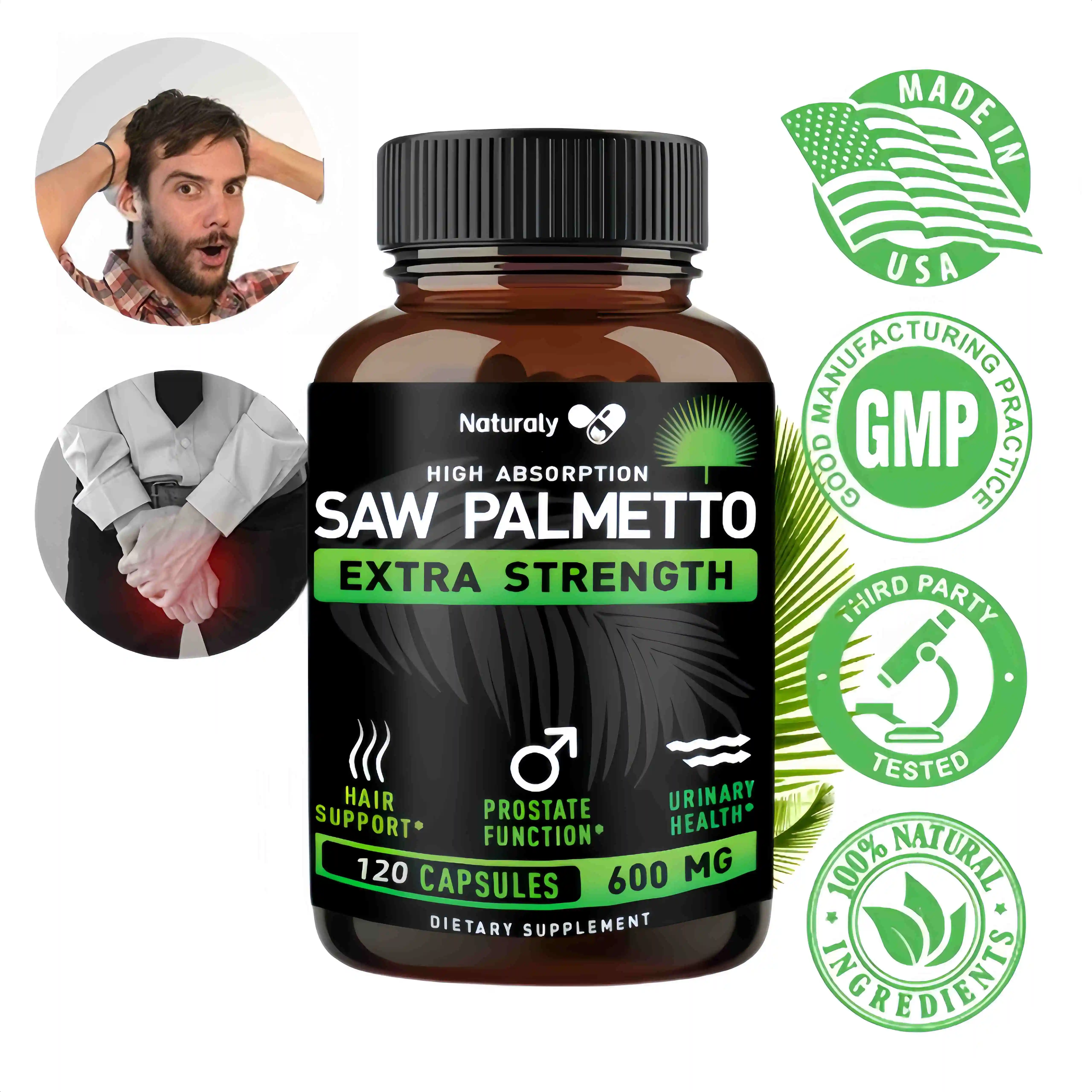 Saw Palmetto Capsules aident à promouvoir la santé de la prostate, la calvitie SAP et l'amincissement des cheveux et à réguler les capsules de sexe hormonal dans le corps