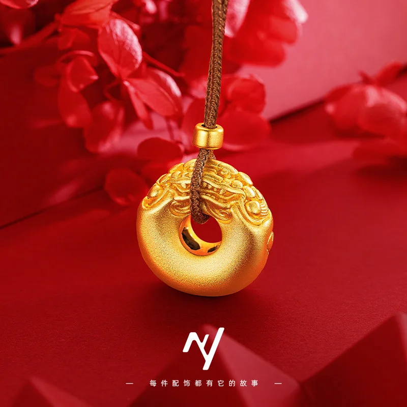 

Luxury 24K 9999 Pure Gold real gold Women's Pi Xiu Pingkou Pendant Rope Necklace