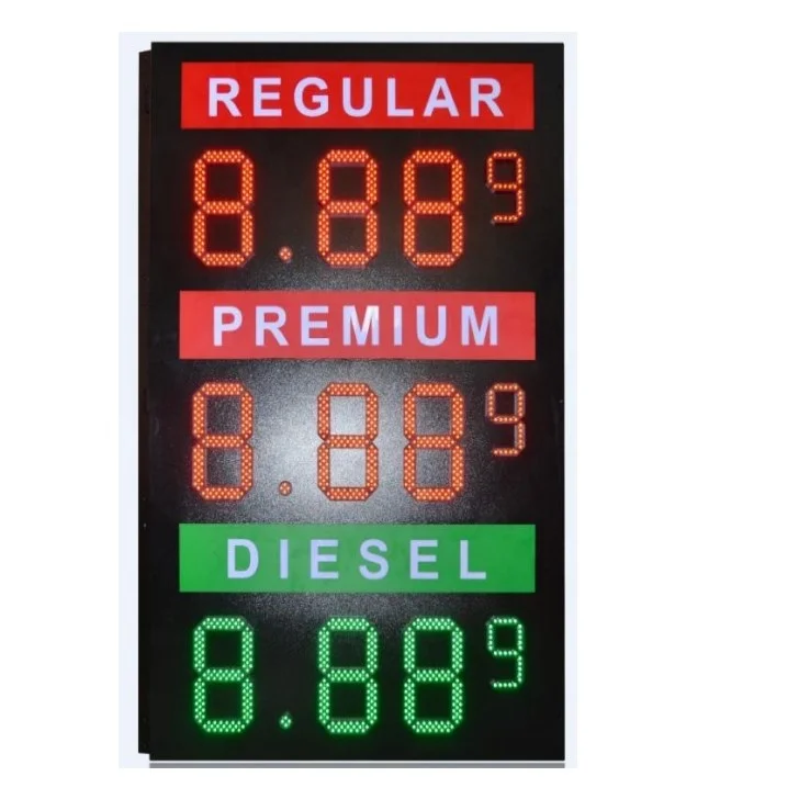 12-Inch Red Green LED Gas Price Display Board Waterproof Outdoor 7 Segment Petrol Station Shopping Mall Media Application IP65