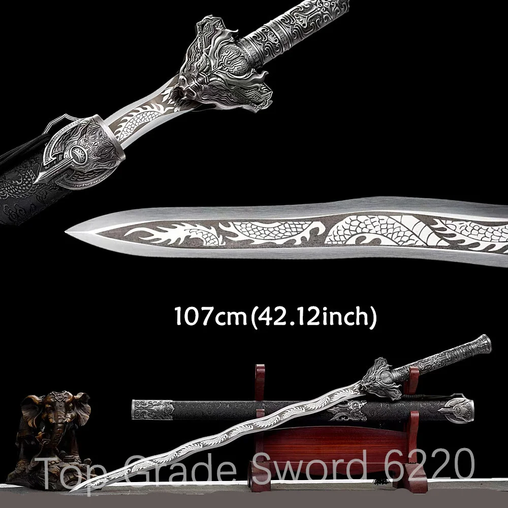 Very Unique Dragon Jian Battle Ready Sword HandForged Martial Art Sword Manganese Steel Blade Full Tang Leather Hardwood Sheath