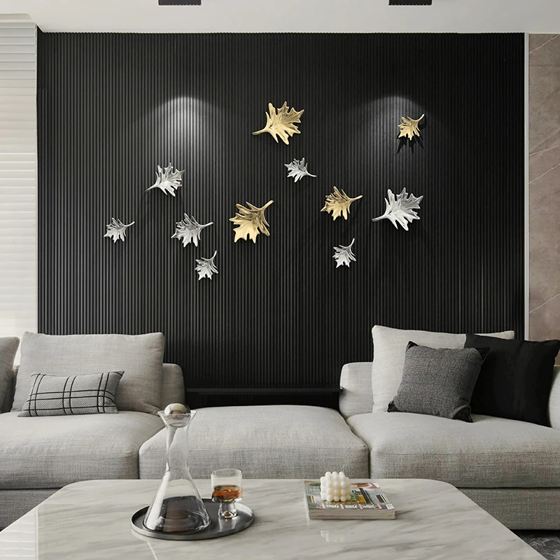 Golden Maple Leaf Mural Artificial Plants Three-dimensional Leaves Background Wall Hanging Wedding Home Decoration Accessories