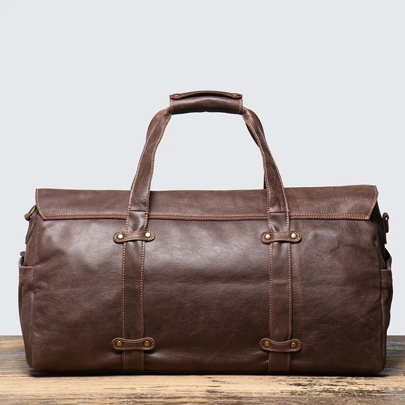 Imagem -02 - Nesitu Highend Grande Vintage Marrom Café Couro Genuíno Bolsas de Viagem dos Homens Ombro Mensageiro Ginásio Duffle Bolsa M9029