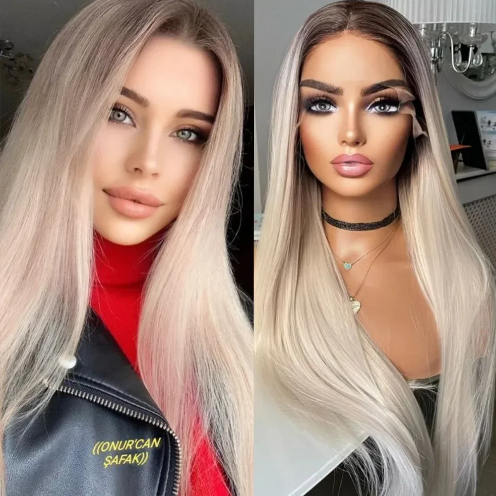 البلاتين شقراء مستقيم الدانتيل الباروكة الأمامية 13x4 الاصطناعية الدانتيل شعر مستعار أمامي عالية الجودة السيدات هدية شعر مستعار غلويليس الباروكات الاستخدام اليومي #1