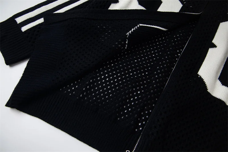 Men Women Saint Knitted Sweaters No. 80 Printed Mesh Hollowed Out Casual Oversized Zipper Long Sleeved Sweaters