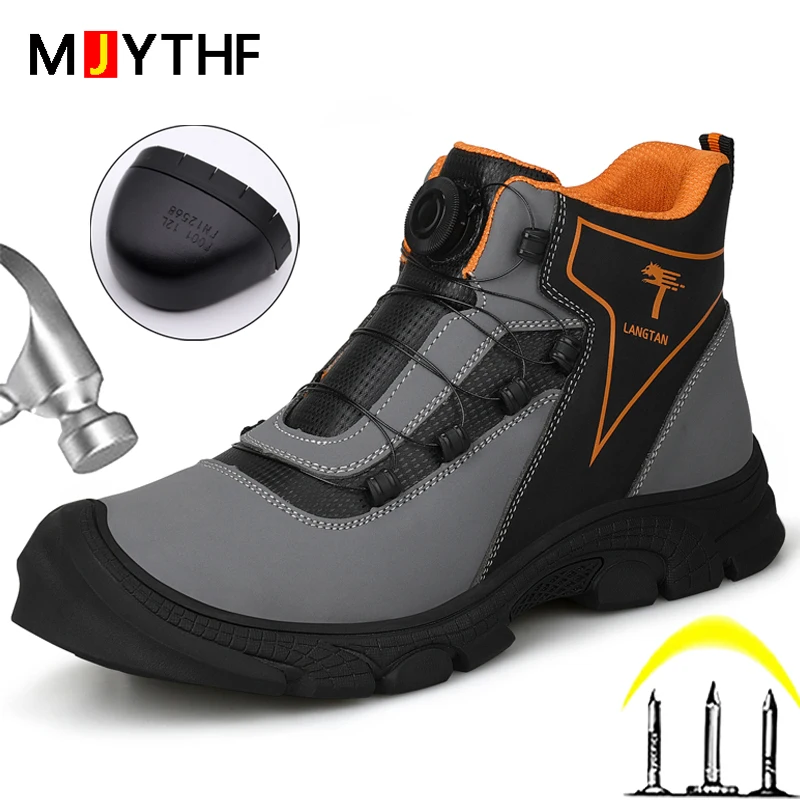 

2025 European Standard High Top Safety Shoes Men Anti-smashing Anti-piercing Work Boots Wear Resistant Male Indestructible Shoes