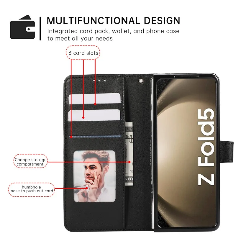 삼성 갤럭시 Z 폴드 7 6 5 4 3 5G 폴드7 폴드6 폴드5 가죽 플립 폰 케이스 (카드 수납 지갑형 보호 커버)