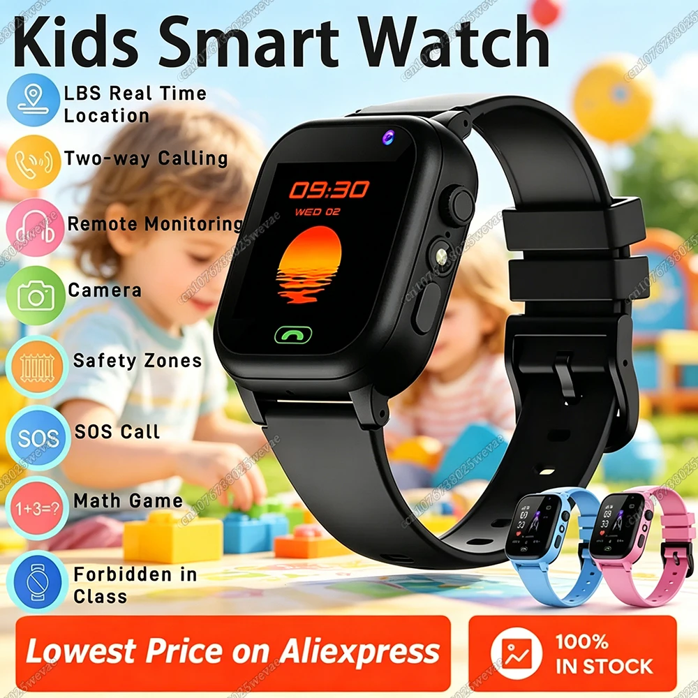 2026 New Kids Smart Watch 4G GPS Location Video Call SOS with Sim Card Camera Waterproof Upgrade Watch for Boys And Girls HW12