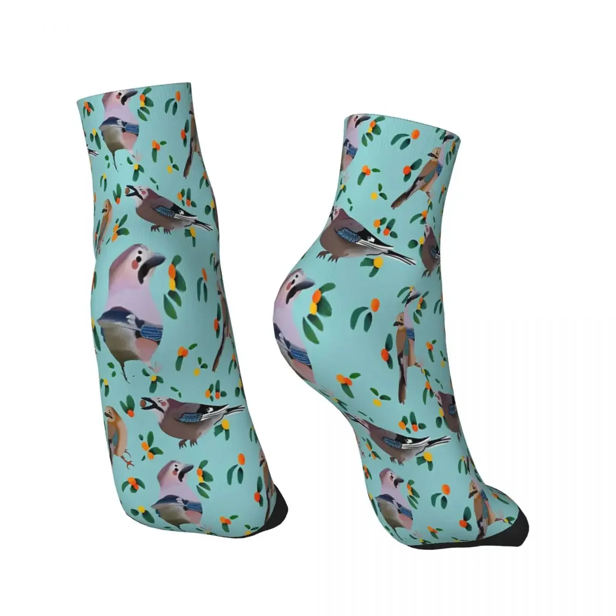 Eurasian Jay Birds Cute Grey And Aqua Bird Illustration Pattern Ankle Socks Male Mens Women Autumn Stockings Printed