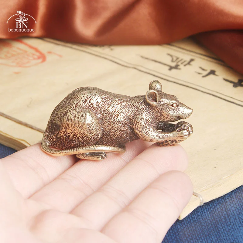 Antique Brass Home Office Desk Decoration Rat Statue Vintage Copper Animal Mouse Figurine Ornaments Kids Educational Adult Toys