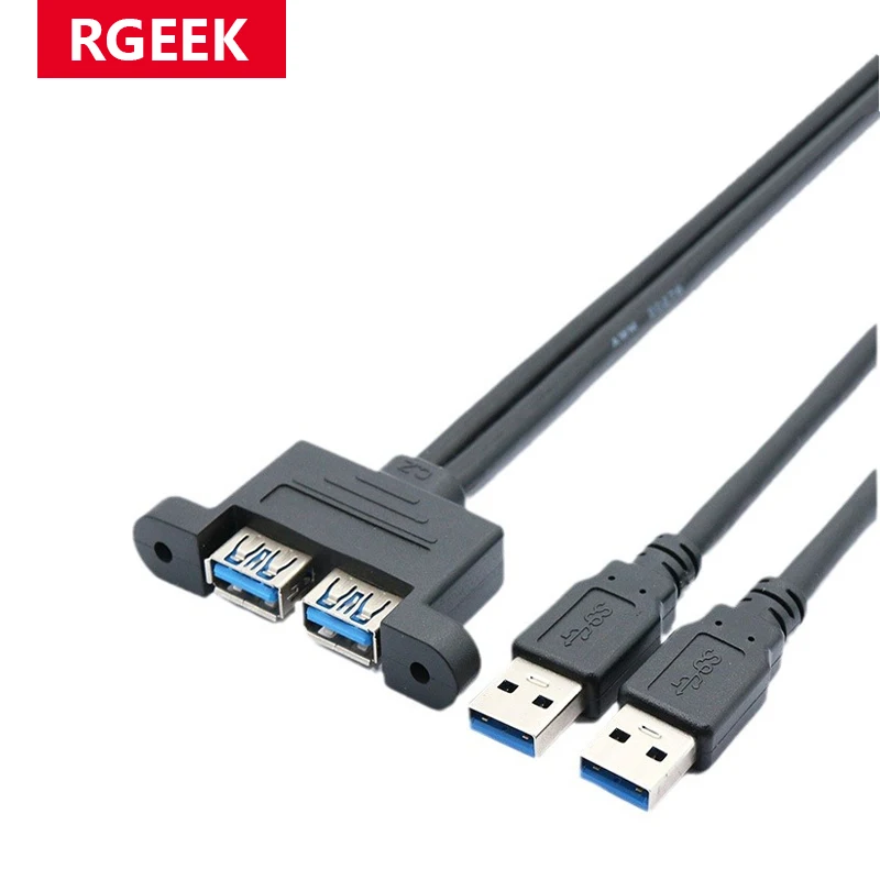 

Удлинительный кабель RGEEK USB3.0, двойной USB 3.0 «папа-мама» с винтовым креплением на панели, экранированный кабель-адаптер с двумя USB-портами, запираемая панель